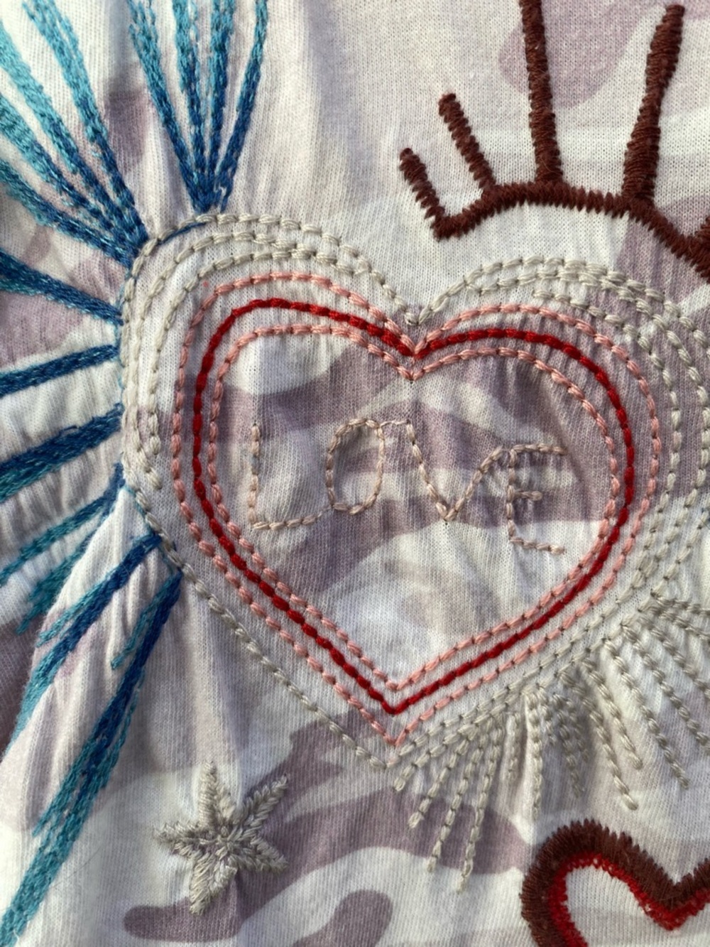 Johnny Was BasicTee with Camouflage print + Hearts in Multicolor Embroidery - Picture 2 of 6